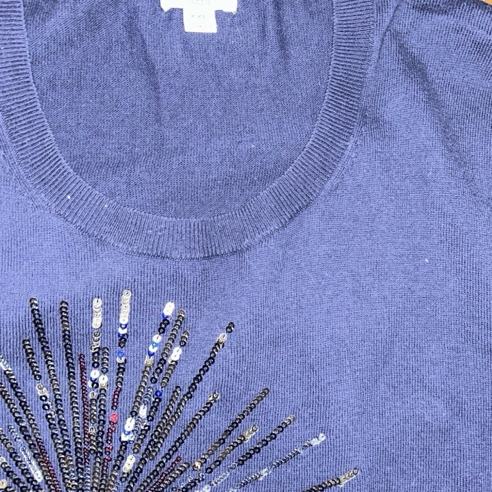 J. Crew Navy Sequin Burst Crewneck Lightweight Sweater XXL - Picture 4 of 6